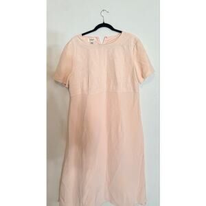 Talbots Womens Blush Pink Embroidered Shift Dress Size 14 Short Sleeve
